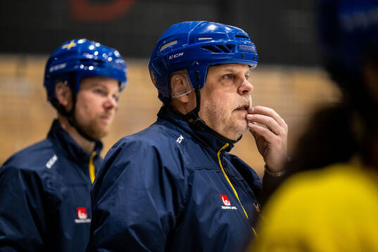 Assistant coach Ulf Hall of Sweden at a practice session