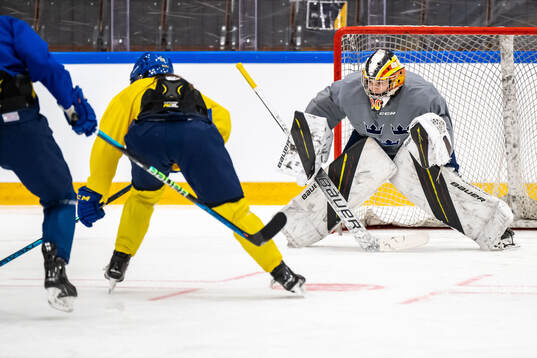 Goaltender Felicia Frank of Sweden at a practice session