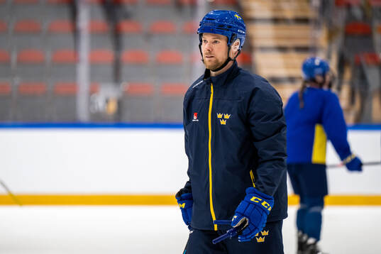 Goaltender coach Johan Ryman of Sweden at a practice session