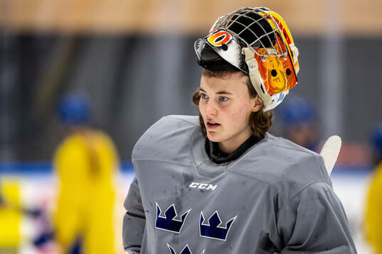 Goaltender Felicia Frank of Sweden at a practice session