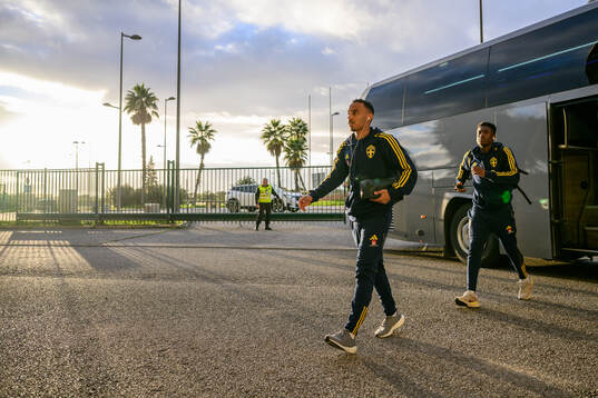 Bilal Hussein and Josafat Mendes of Sweden arrive to the