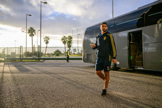 Omar Faraj of Sweden arrives to the stadium
