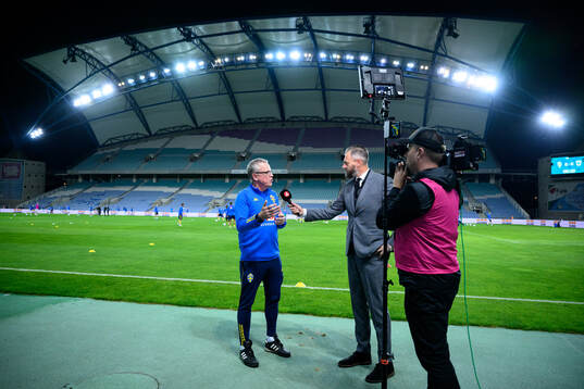 Head coach Janne Andersson of Sweden is being interviewed