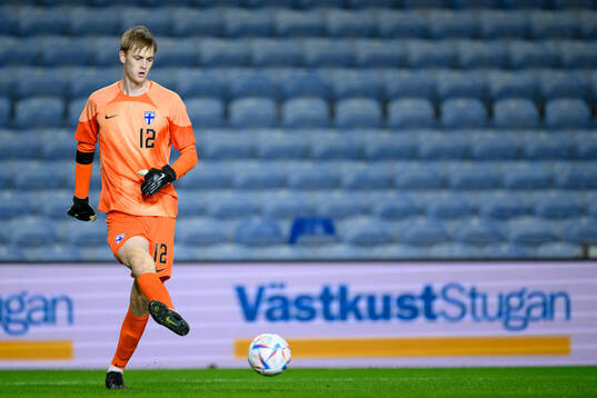Goalkeeper Lucas Bergström of Finland