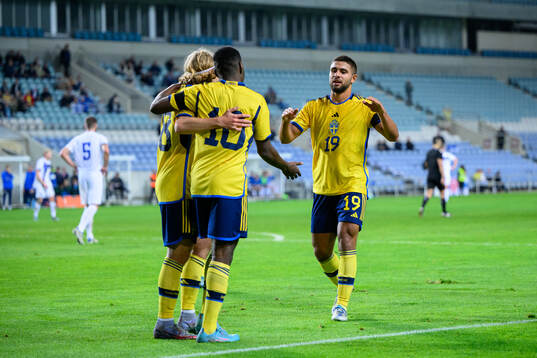 Joel Asoro and Omar Faraj of Sweden celebrates
