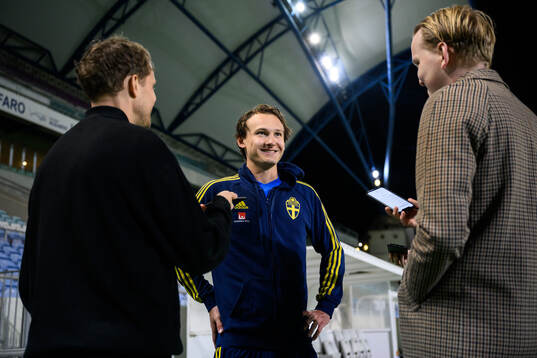 Hjalmar Ekdal of Sweden speaks to media