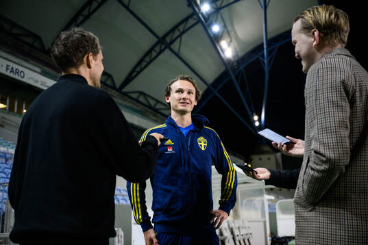 Hjalmar Ekdal of Sweden speaks to media