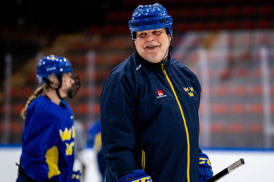 Assistant coach Ulf Hall of Sweden at a practice session