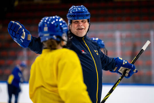 Assistant coach Ulf Hall of Sweden at a practice session
