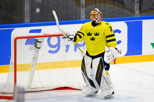 goaltender Felicia Frank of Sweden looks dejected