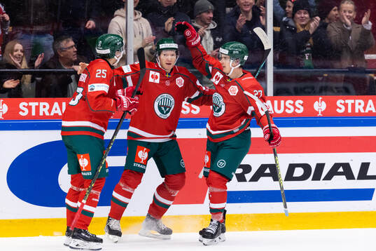 Andreas Borgman of Frölunda celebrates scoring 1-0 with