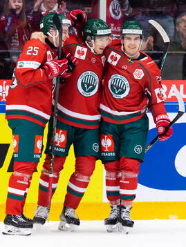 Andreas Borgman of Frölunda celebrates scoring 1-0 with