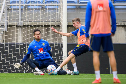 goalkeeper Oliver Dovin and Alexander Bernhardsson of the