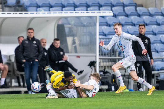 Bjarni Mark Antonsson of Iceland and Joel Asoro of Sweden