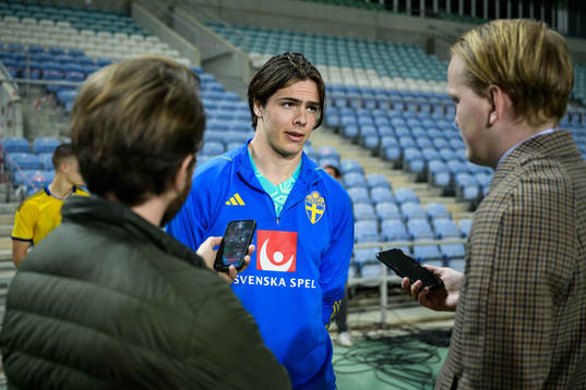 goalkeeper Jacob Widell Zetterström of Sweden speaks to