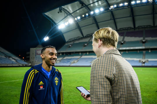 Bilal Hussein of Sweden speaks to media