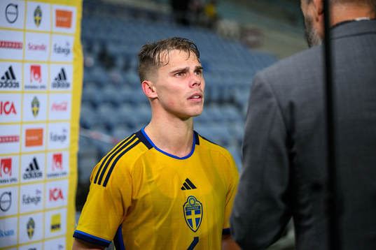 Elias Andersson of Sweden speaks to media