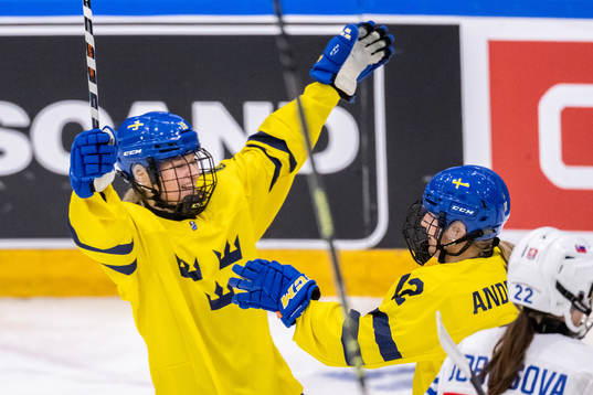 Hilda Svensson and Stina Andersson of Sweden celebrate the