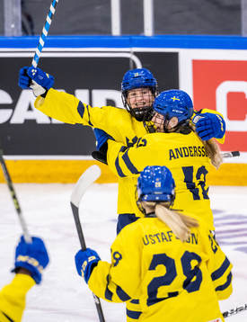 Hilda Svensson and Stina Andersson of Sweden celebrate the