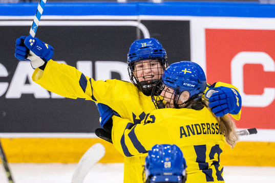 Hilda Svensson and Stina Andersson of Sweden celebrate the