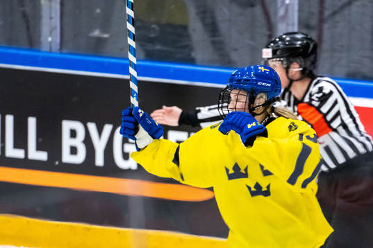 Hilda Svensson of Sweden celebrates scoring 6-1