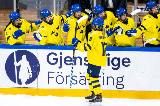 Hilda Svensson of Sweden celebrates scoring 6-1