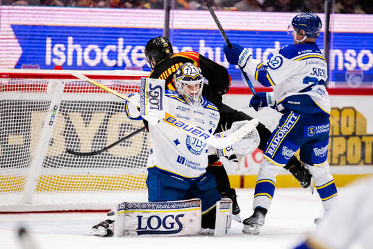 Leksands målvakt Kasimir Kaskisuo, Tobias Ekberg och