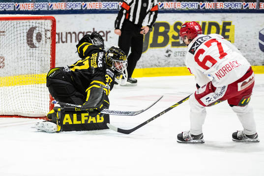Västerås målvakt Johan Gustafsson och Almtunas Jesper