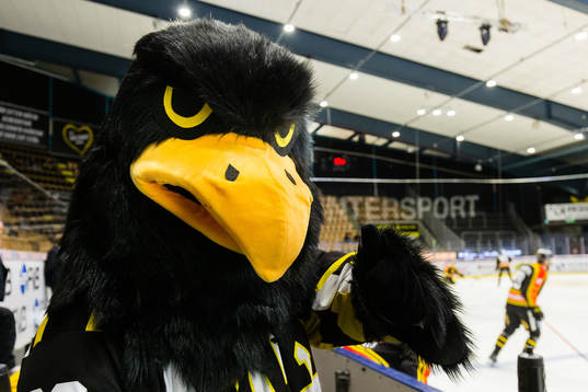 Västerås maskot innan ishockeymatchen i Hockeyallsvenskan