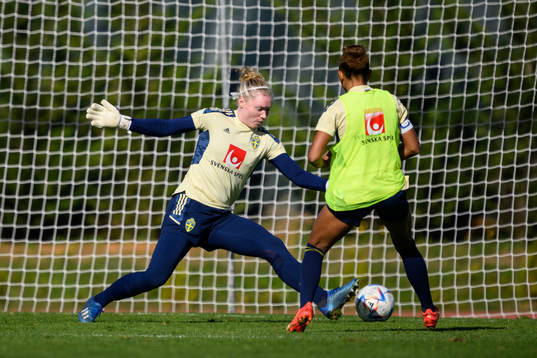 goalkeeper Hedvig Lindahl and Madelen Janogy of the Swedish