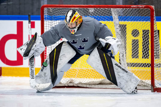 Goaltender Felicia Frank of Sweden at a practice session