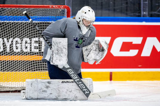 Goaltender Ida Henriksson of Sweden at a practice session
