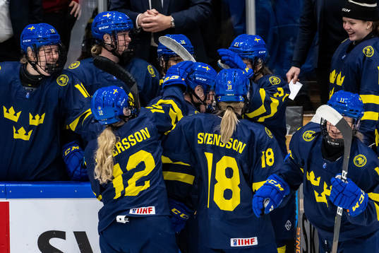 Astrid Lindeberg of Sweden celebrates scoring 1-2 with