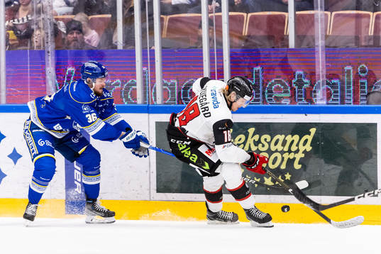 Leksands Lucas Elvenes och Malmö Redhawks Marcus Sylvegård