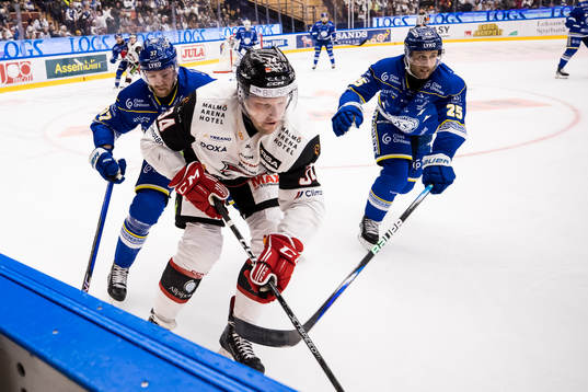 Leksands Anton Lindholm och Malmö Redhawks Carl Söderberg