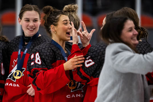 Alexia Aubin of Canada celebrates