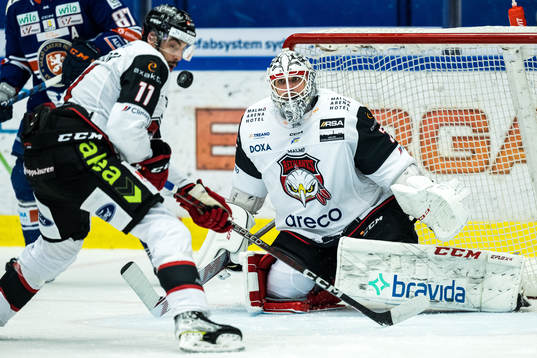 Malmö Redhawks Markus Lauridsen och målvakt Adam Werner
