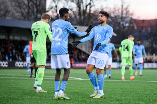Malmö FFs Taha Ali och Moustafa Zeidan jublar
