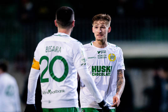 Hammarbys Nahir Besara och Fredrik Hammar jublar