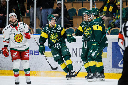 Björklövens Maxime Fortier jublar med lagkamrater