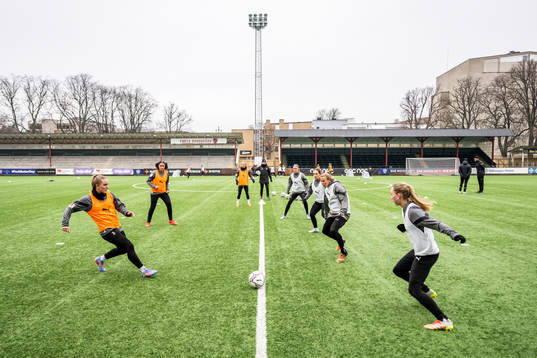 Generell vy över en fotbollsträning med FC Rosengård
