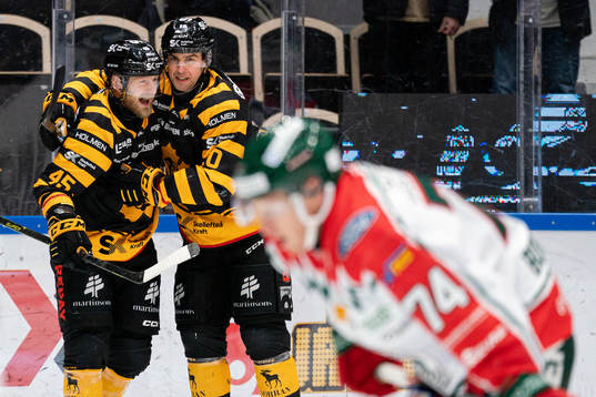 Skellefteås Oscar Möller och Joakim Lindström jublar