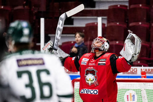 Malmö Redhawks målvakt Brandon Maxwell jublar