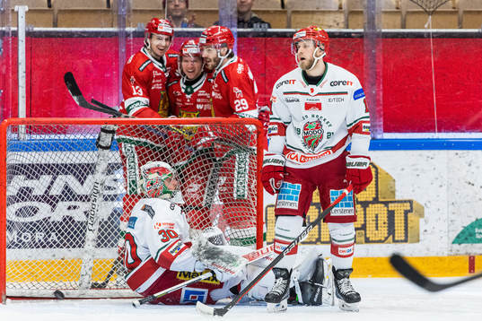 Modos målvakt Kristers Gudlevskis och Josef Ingman deppar