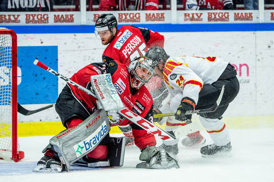 Malmö Redhawks målvakt Brandon Maxwell mot Brynäs Hannes
