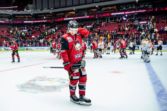 Malmö Redhawks Johan Olofsson deppar med lagkamraterna