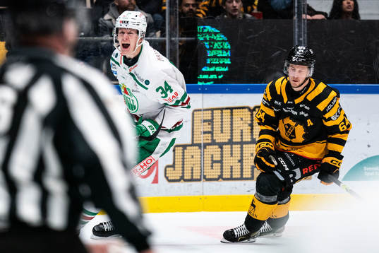 Rögles Adam Edström jublar och Skellefteås Jonathan