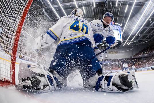 Leksands målvakt Mantas Armalis och Patrik Zackrisson