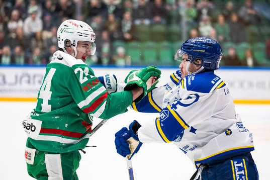 Rögles Marco Kasper och Leksands Matt Caito slåss