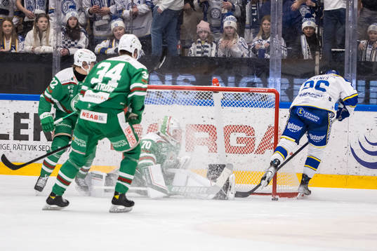 Rögles målvakt Calle Clang och Leksands Lucas Elvenes